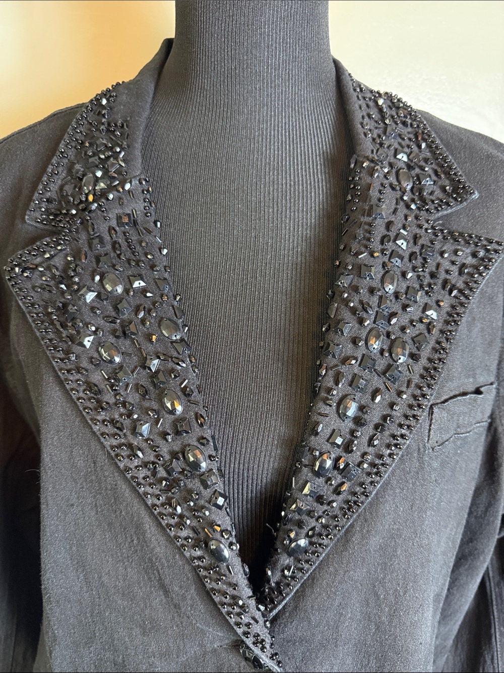 Vintage DG2 Diane Gilman Black Stretch Denim Rhinestone Blazer Jacket Sz 2X - Picture 2 of 10